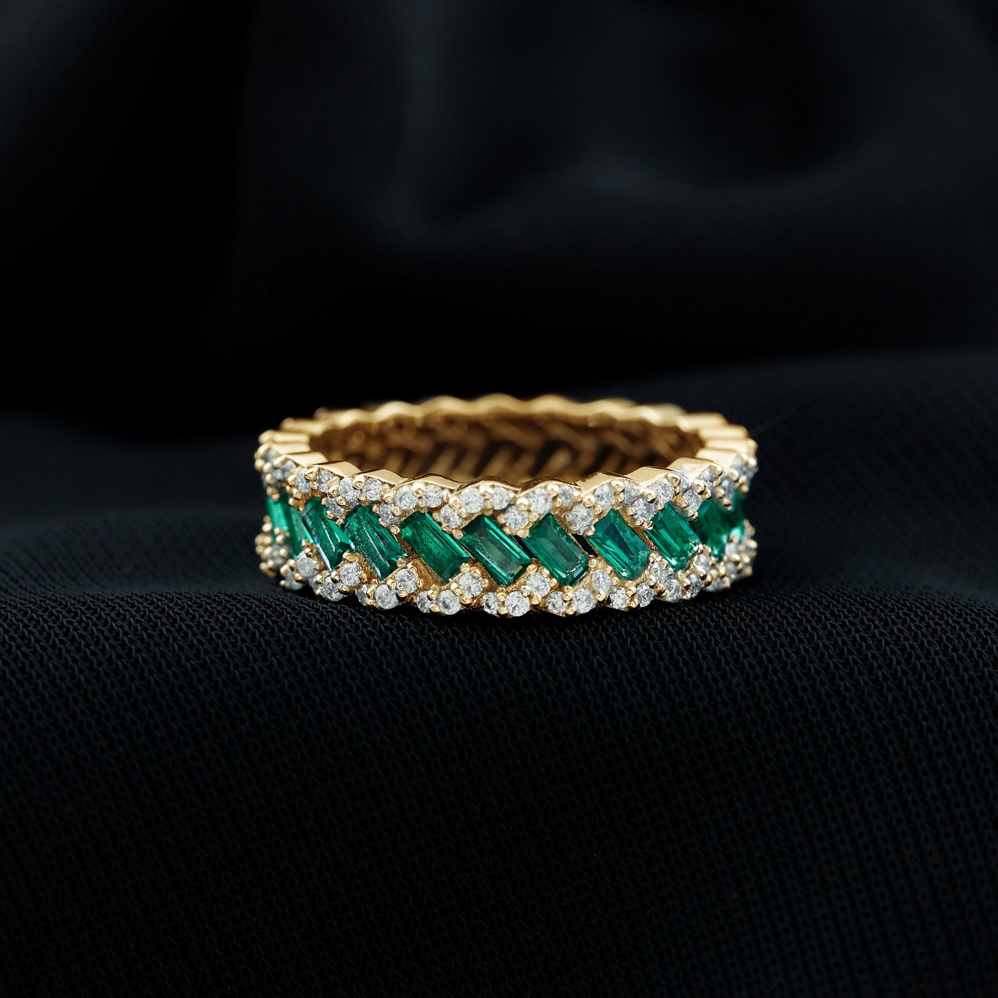 Lab Grown Emerald and Moissanite Braided Eternity Band Lab Created Emerald - ( AAAA ) - Quality - Rosec Jewels