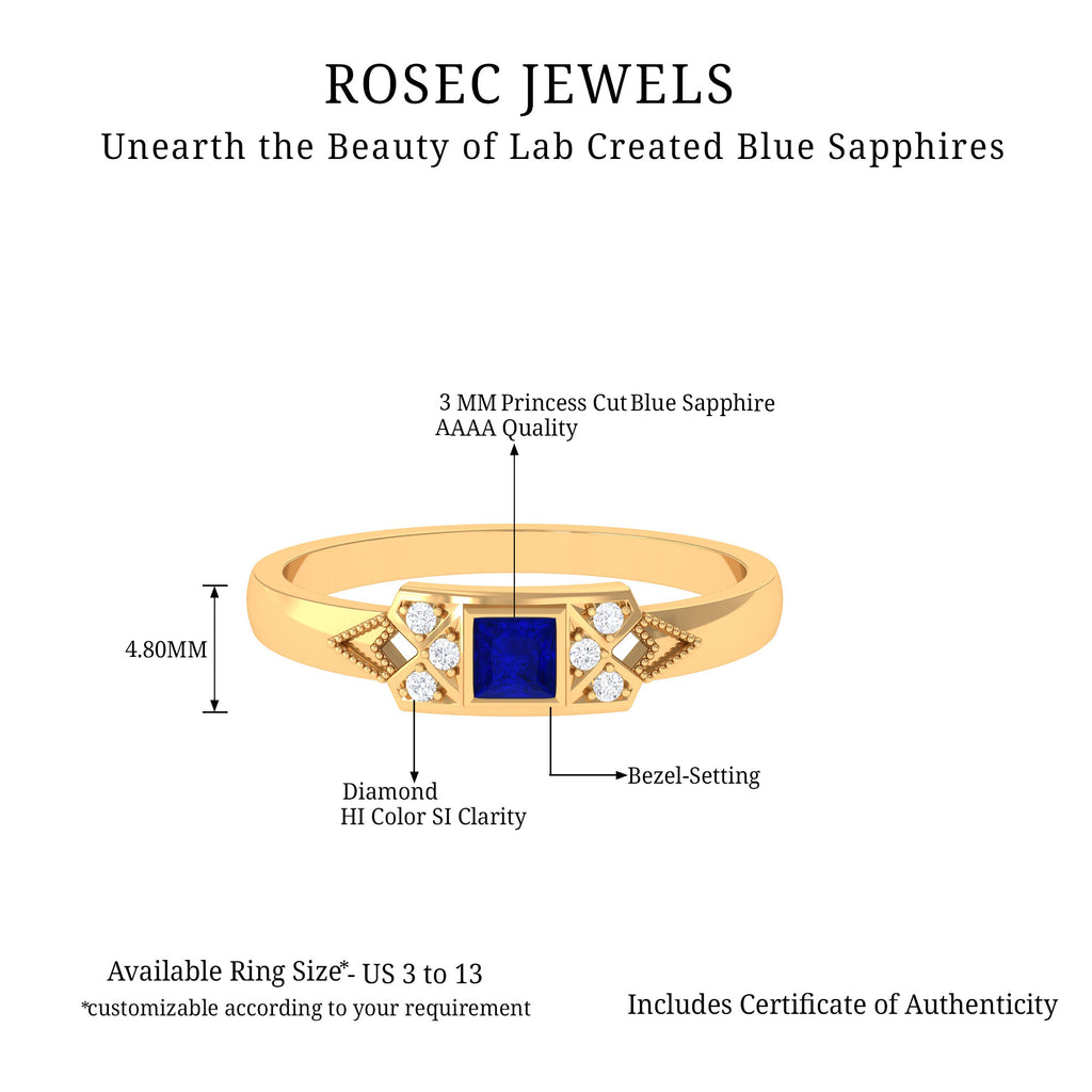 Rosec Jewels - Lab Grown Blue Sapphire Promise Ring with Diamond