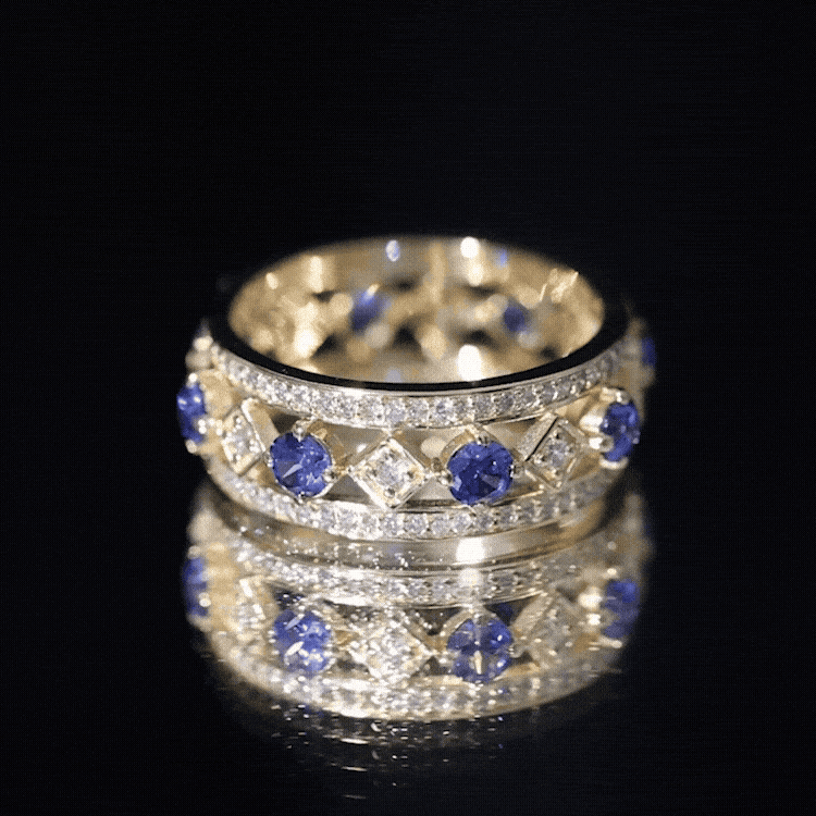Rosec Jewels-Lab Created Blue Sapphire and Diamond Full Eternity Band Ring