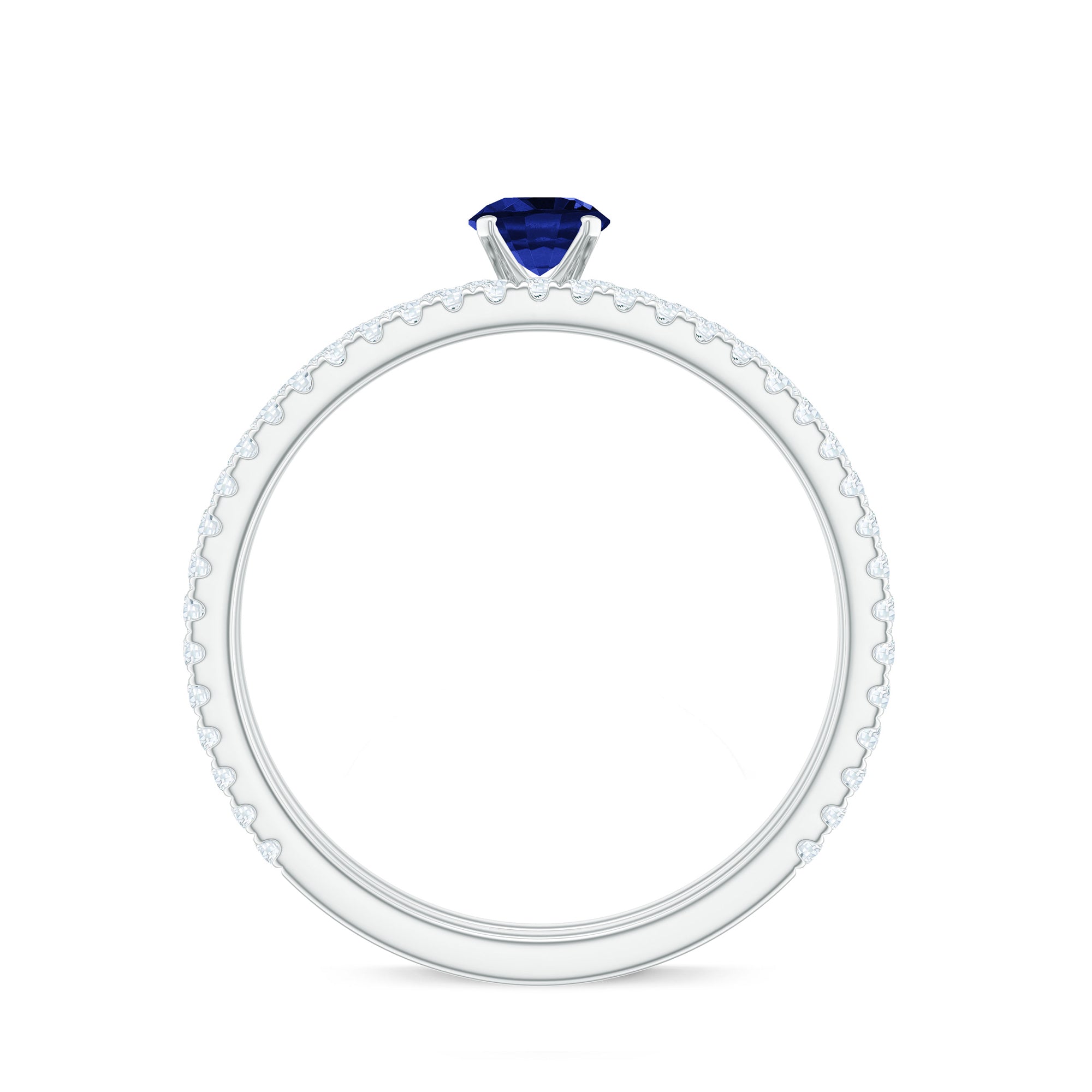 Certified 0.6 Carat Lab Grown Blue Sapphire Engagement Ring Set with Diamond AAAA - Rosec Jewels