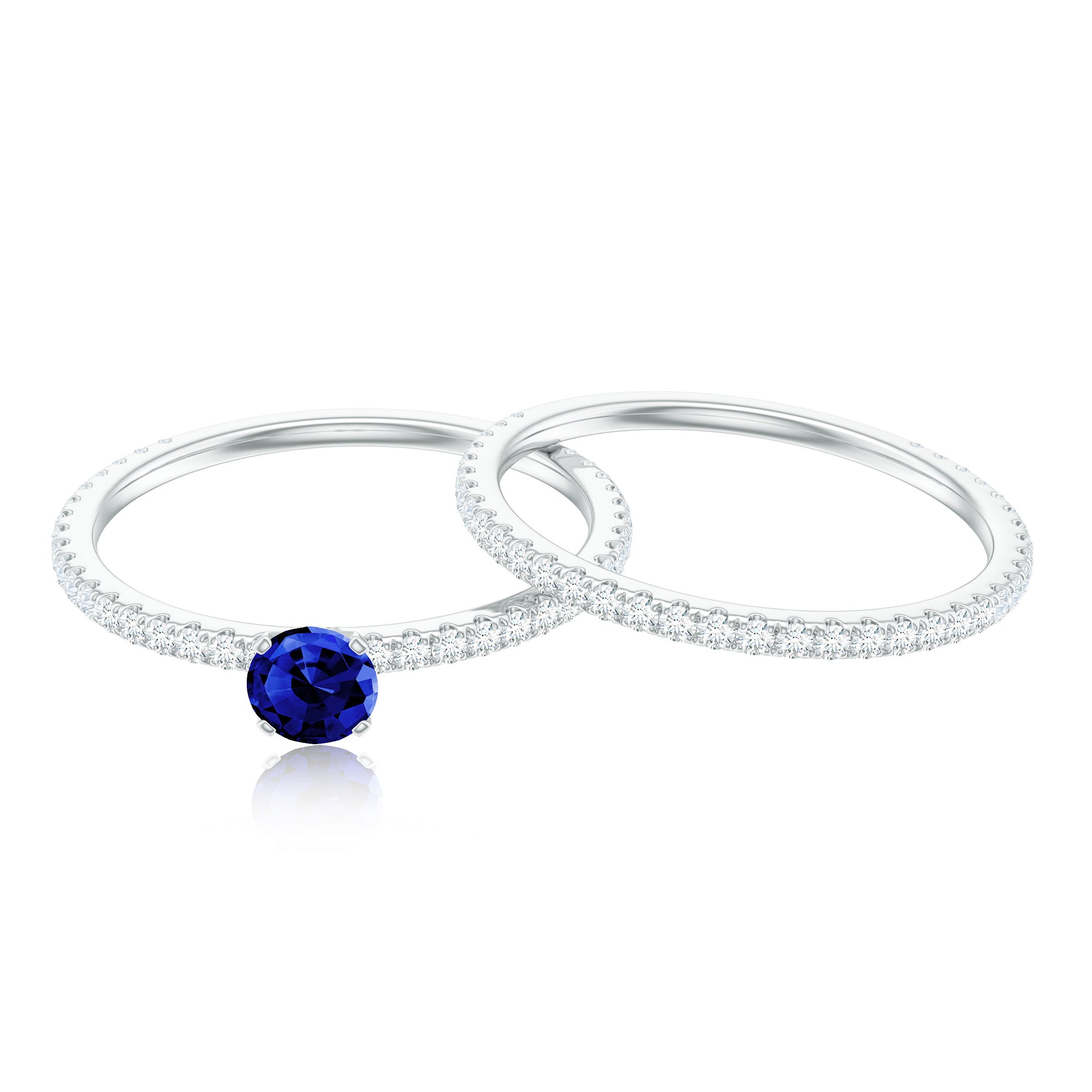 Certified 0.6 Carat Lab Grown Blue Sapphire Engagement Ring Set with Diamond AAAA - Rosec Jewels