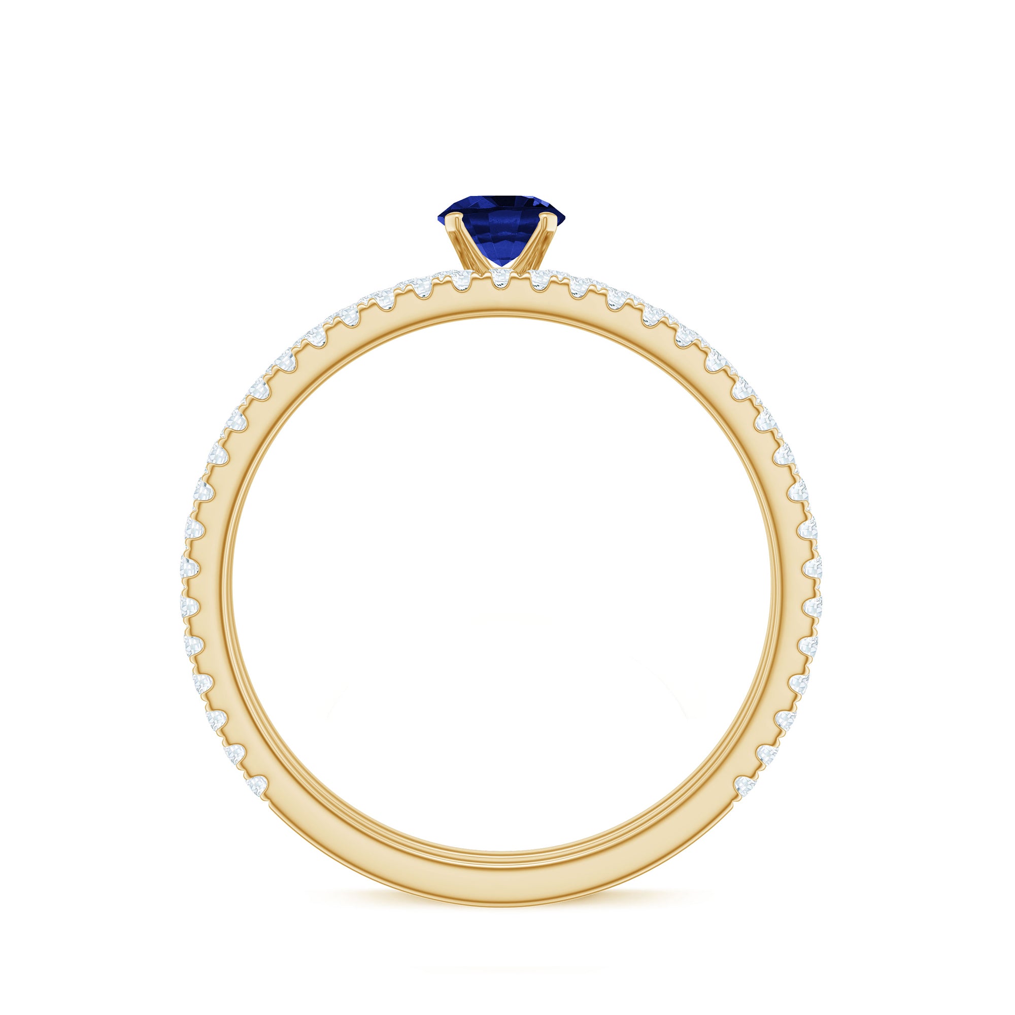 Certified 0.6 Carat Lab Grown Blue Sapphire Engagement Ring Set with Diamond AAAA - Rosec Jewels