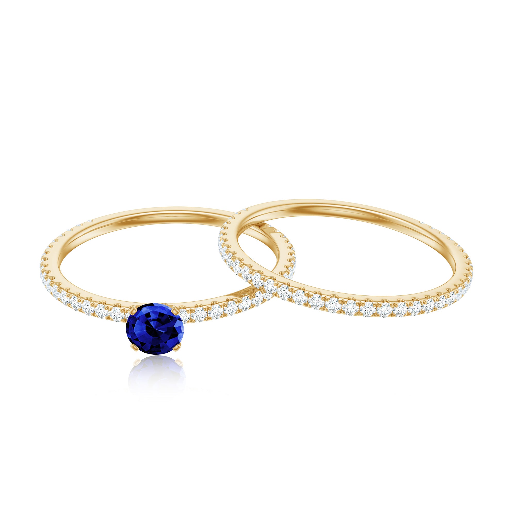 Certified 0.6 Carat Lab Grown Blue Sapphire Engagement Ring Set with Diamond AAAA - Rosec Jewels