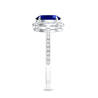 Certified 1.5 Carat Oval Lab Grown Blue Sapphire Engagement Ring with Diamond Halo AAAA - Rosec Jewels
