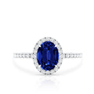 Certified 1.5 Carat Oval Lab Grown Blue Sapphire Engagement Ring with Diamond Halo AAAA - Rosec Jewels