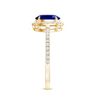 Certified 1.5 Carat Oval Lab Grown Blue Sapphire Engagement Ring with Diamond Halo AAAA - Rosec Jewels