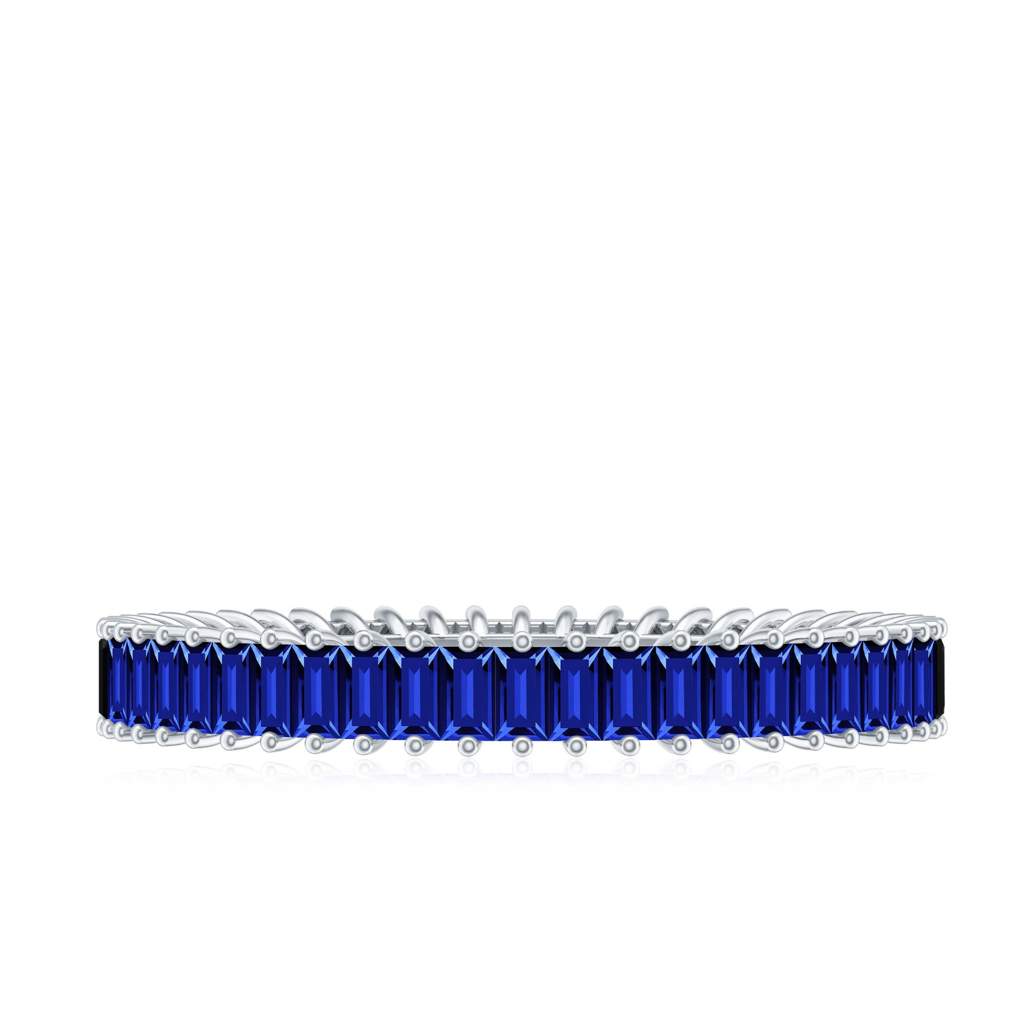 Certified Lab Grown Blue Sapphire Baguette Eternity Band Ring AAAA - Rosec Jewels
