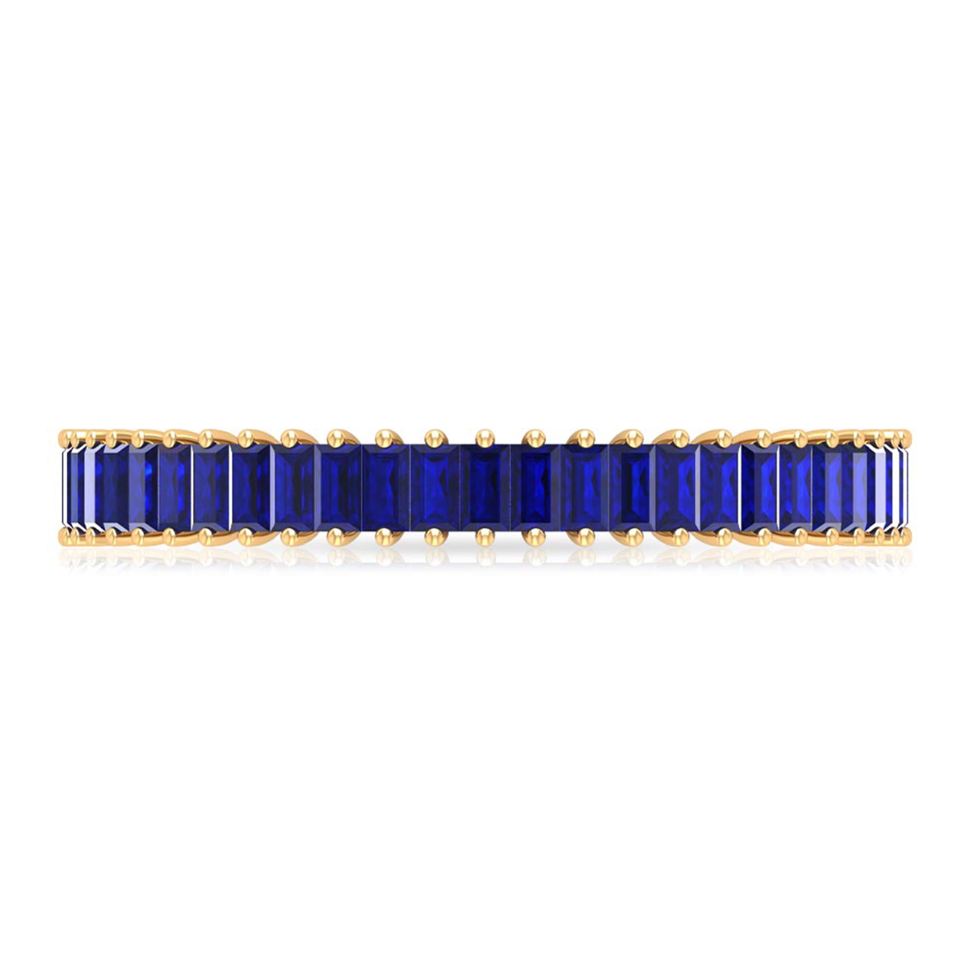 Certified Lab Grown Blue Sapphire Baguette Eternity Band Ring AAAA - Rosec Jewels