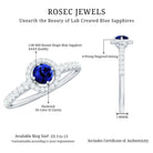 Certified 0.6 Carat Lab Grown Blue Sapphire Diamond Engagement Ring with Halo AAAA - Rosec Jewels