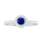 Certified 0.6 Carat Lab Grown Blue Sapphire Diamond Engagement Ring with Halo AAAA - Rosec Jewels