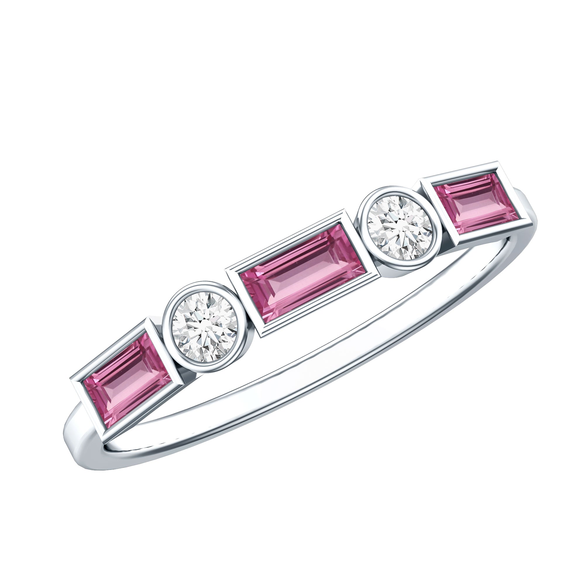 Rosec Jewels-Pink Tourmaline and Diamond Stackable Ring in Bezel Setting