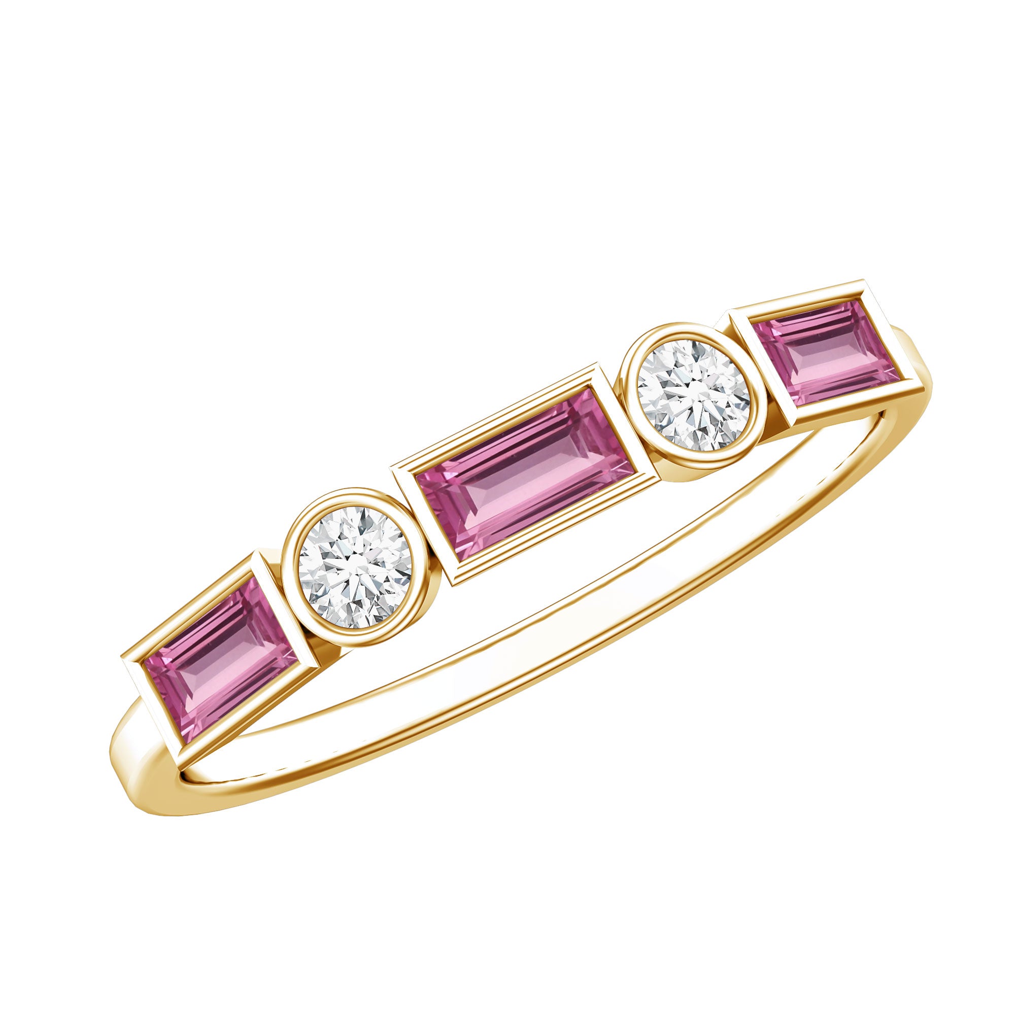 Rosec Jewels-Pink Tourmaline and Diamond Stackable Ring in Bezel Setting
