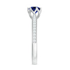 Certified Lab Created Blue Sapphire Minimal Engagement Ring with Diamond Side Stones AAAA - Rosec Jewels