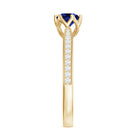Certified Lab Created Blue Sapphire Minimal Engagement Ring with Diamond Side Stones AAAA - Rosec Jewels