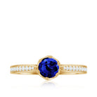 Certified Lab Created Blue Sapphire Minimal Engagement Ring with Diamond Side Stones AAAA - Rosec Jewels