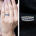 Certified Baguette Lab Grown Blue Sapphire Half Eternity Band with Diamond AAAA - Rosec Jewels