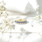 Certified Baguette Lab Grown Blue Sapphire Half Eternity Band with Diamond AAAA - Rosec Jewels
