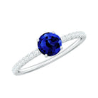 5mm Lab Created Blue Sapphire Promise Ring with Diamond Side Stones AAAA - Rosec Jewels