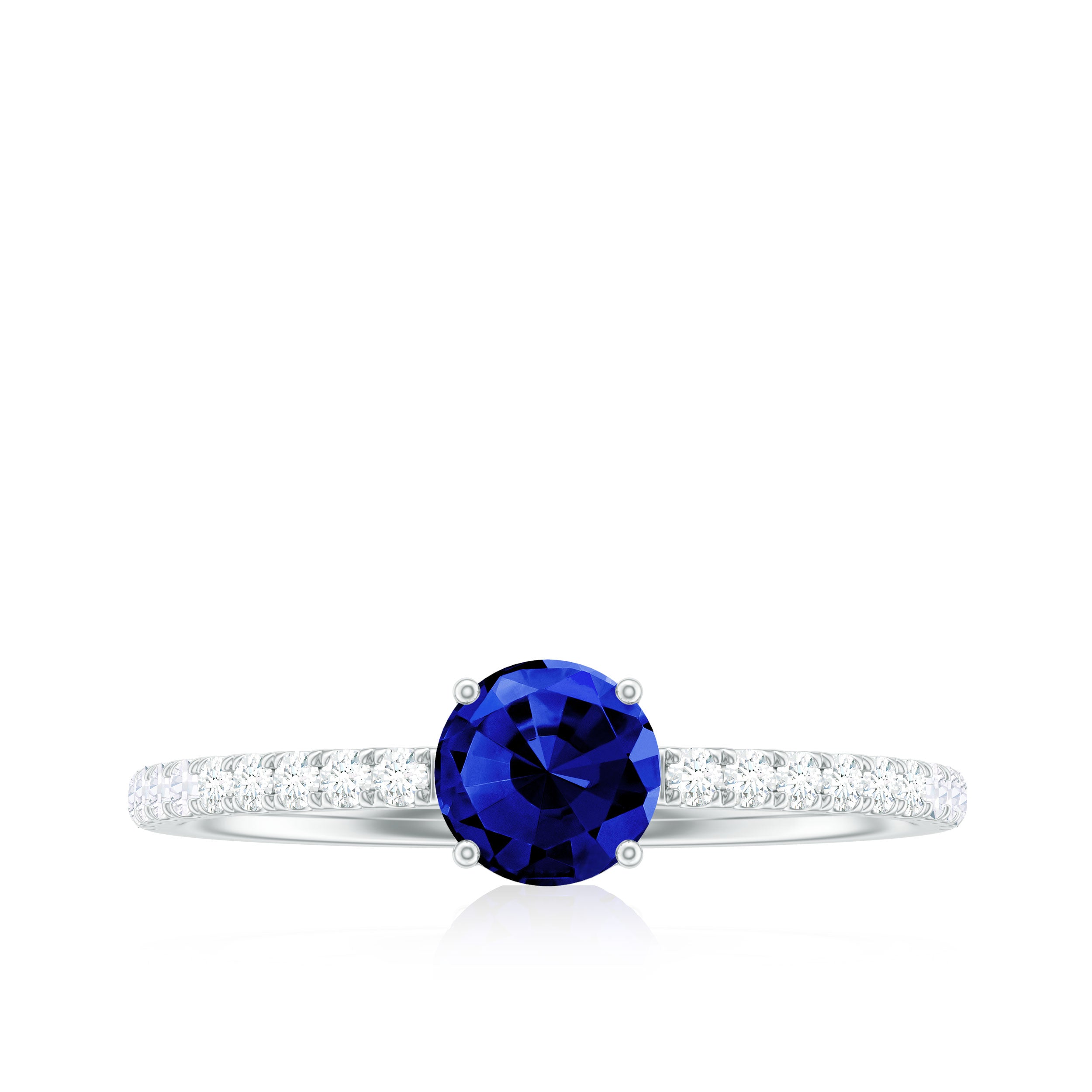 5mm Lab Created Blue Sapphire Promise Ring with Diamond Side Stones AAAA - Rosec Jewels