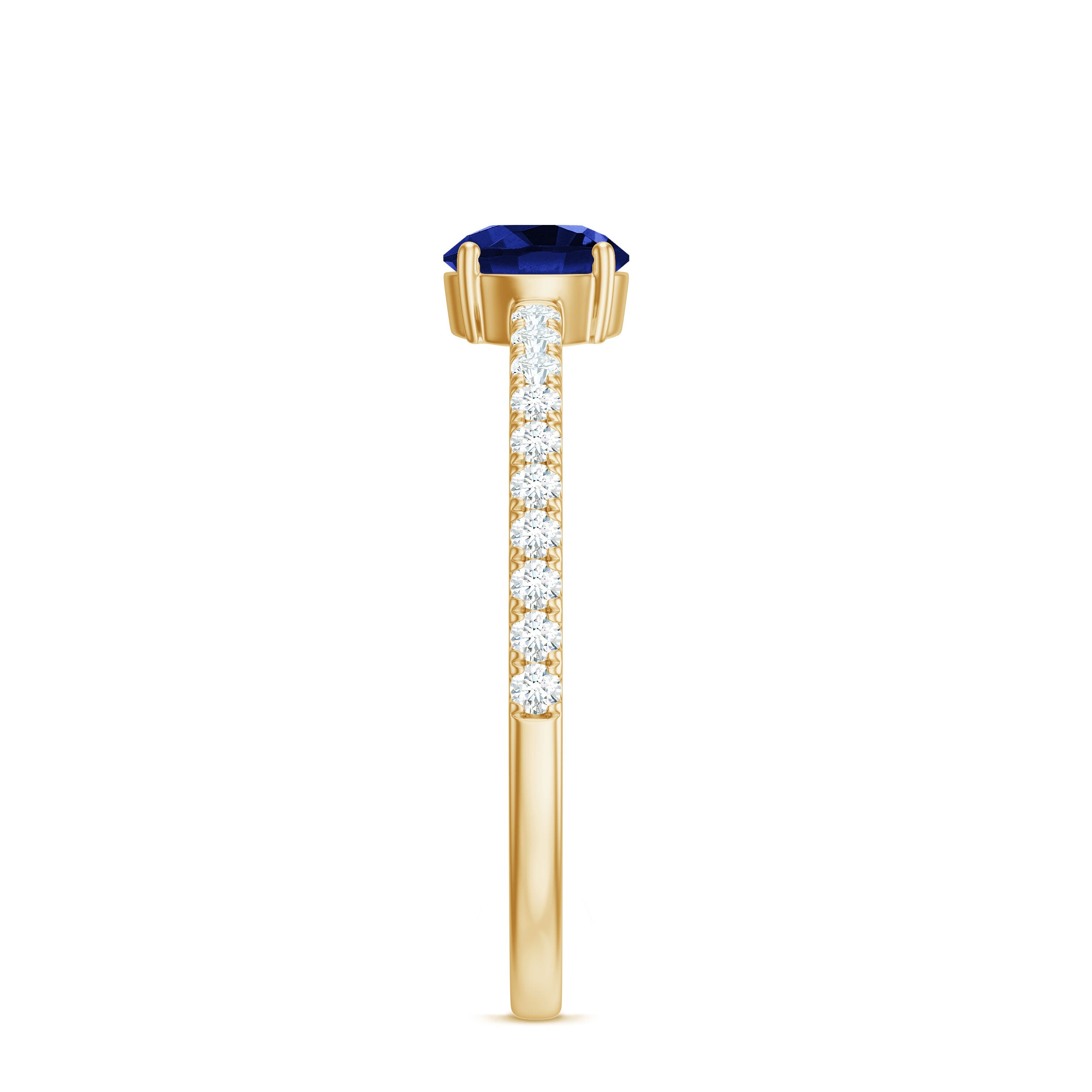 5mm Lab Created Blue Sapphire Promise Ring with Diamond Side Stones AAAA - Rosec Jewels