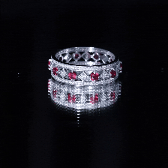 Rosec Jewels-Lab Grown Ruby Vintage Wedding Band Ring With Moissanite