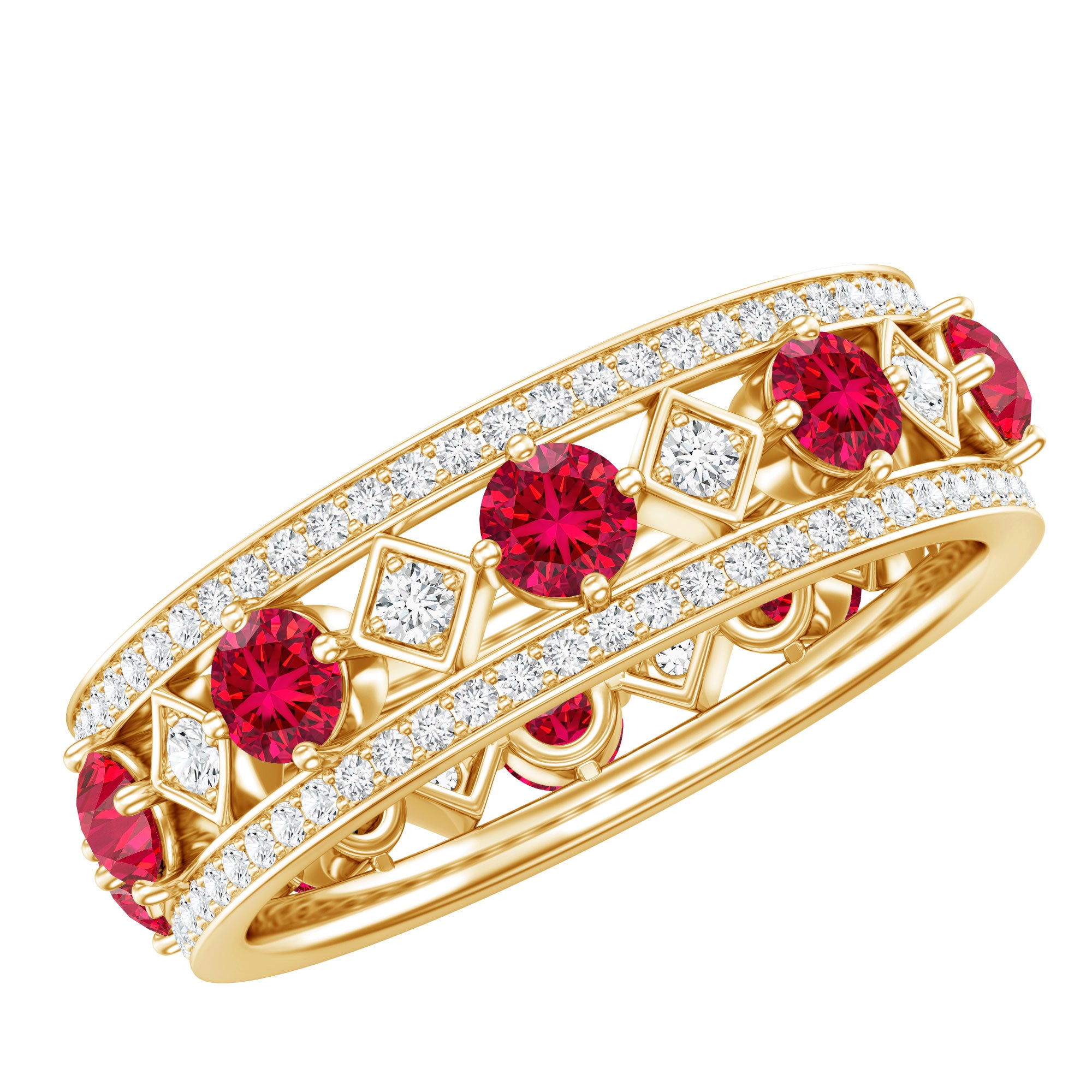 Lab Grown Ruby Vintage Wedding Band Ring With Moissanite AAAA - Rosec Jewels