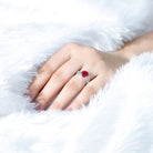 Rosec Jewels-Vintage Style Created Ruby Celtic Knot Band Ring with Surprise Diamond