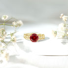 Rosec Jewels-Vintage Style Created Ruby Celtic Knot Band Ring with Surprise Diamond