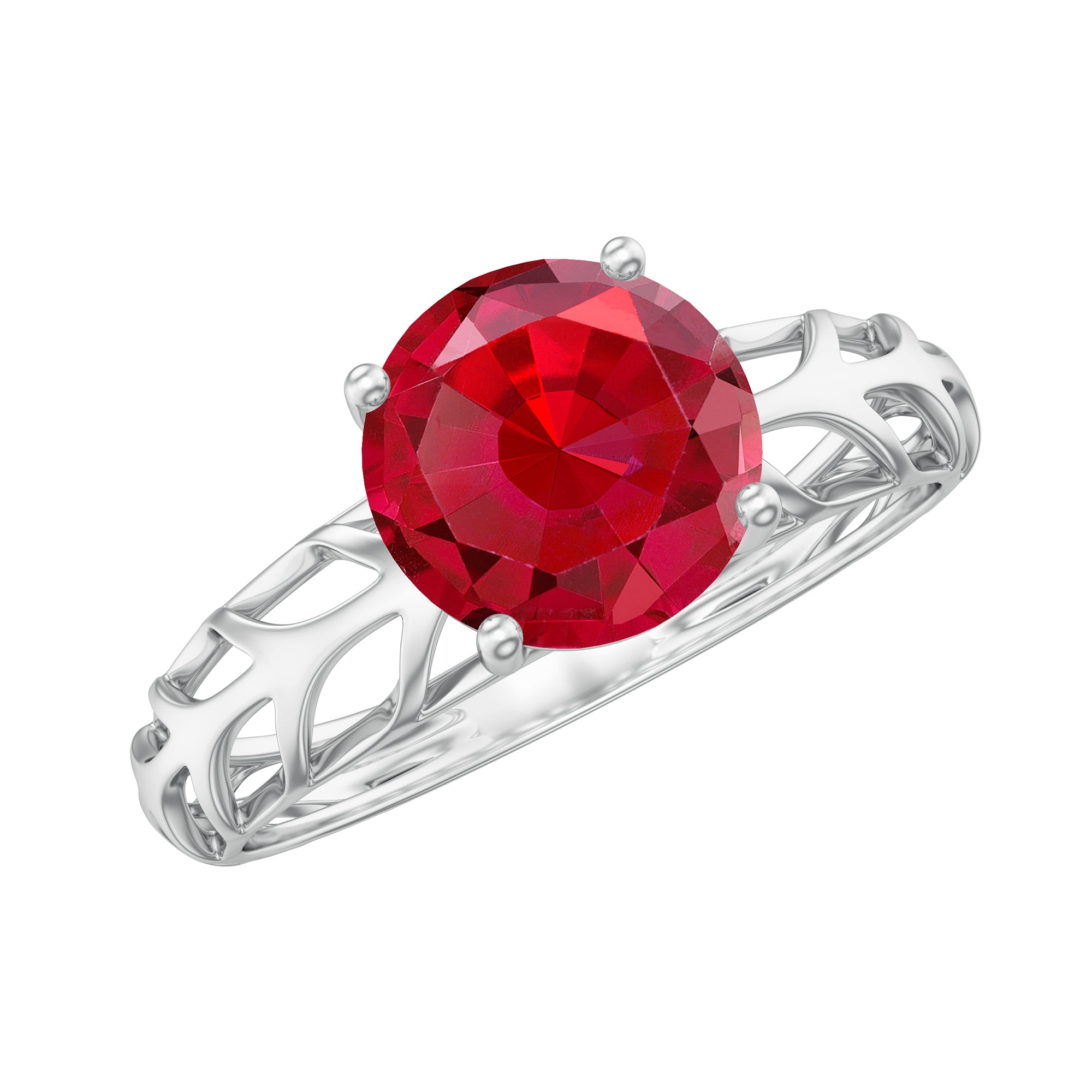Rosec Jewels-7 MM Lab Created Ruby Solitaire Gold Filigree Ring