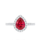 Created Ruby Halo Engagement Ring With Diamond Accent AAAA - Rosec Jewels