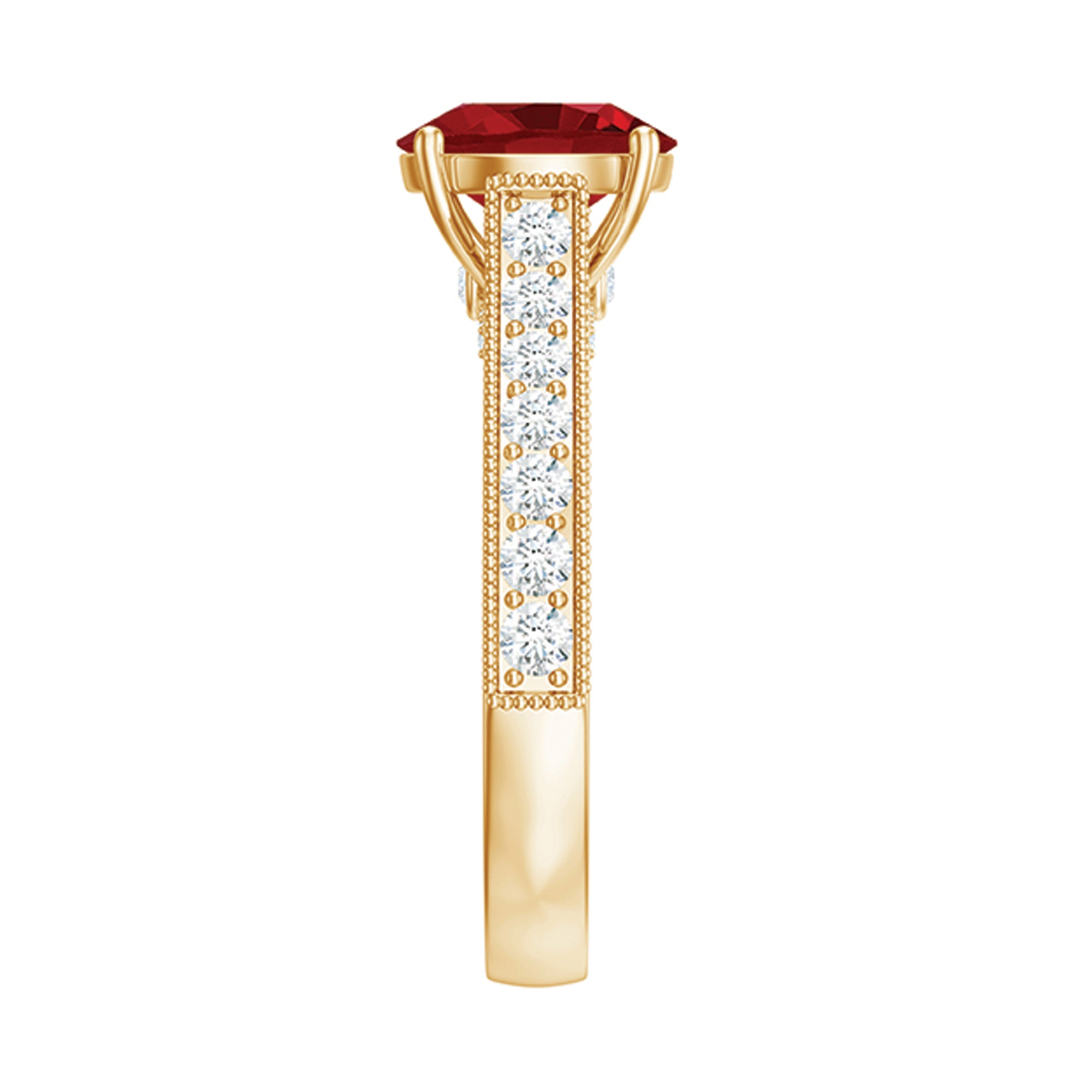 Created Ruby Solitaire Engagement Ring with Diamond AAAA - Rosec Jewels