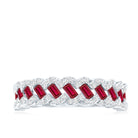 Baguette Created Ruby Braided Eternity Band Ring with Diamond AAAA - Rosec Jewels