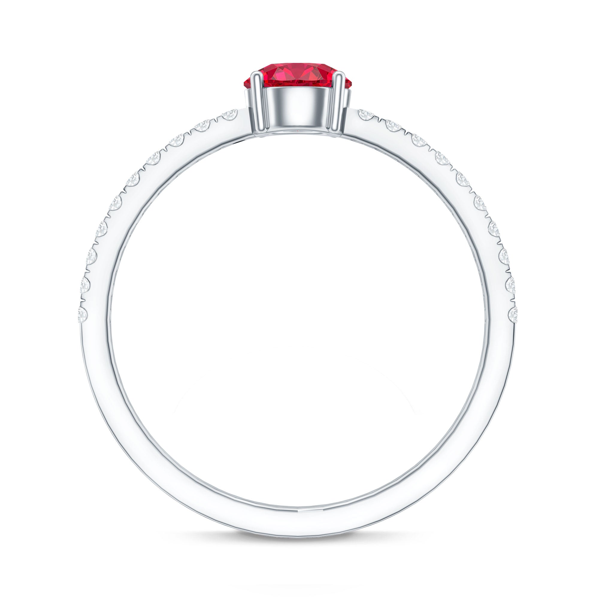 Round Lab Created Ruby Solitaire Promise Ring with Diamond AAAA - Rosec Jewels