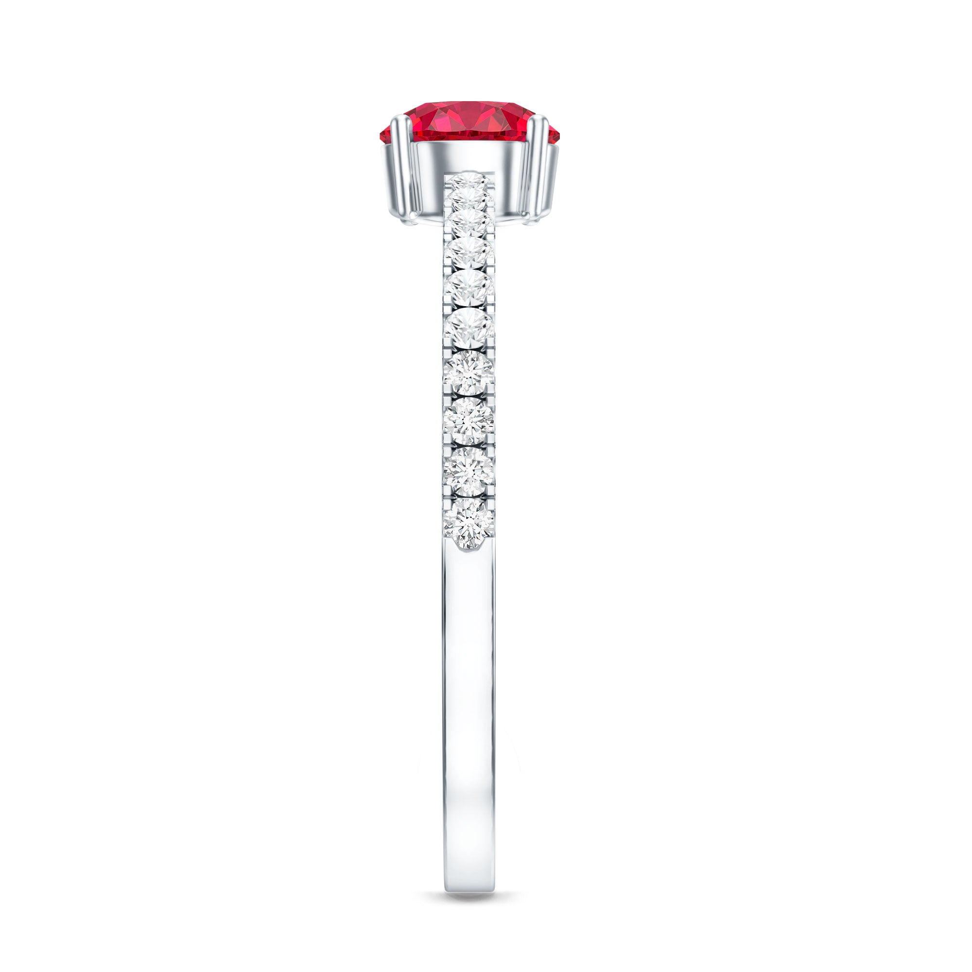 Round Lab Created Ruby Solitaire Promise Ring with Diamond AAAA - Rosec Jewels