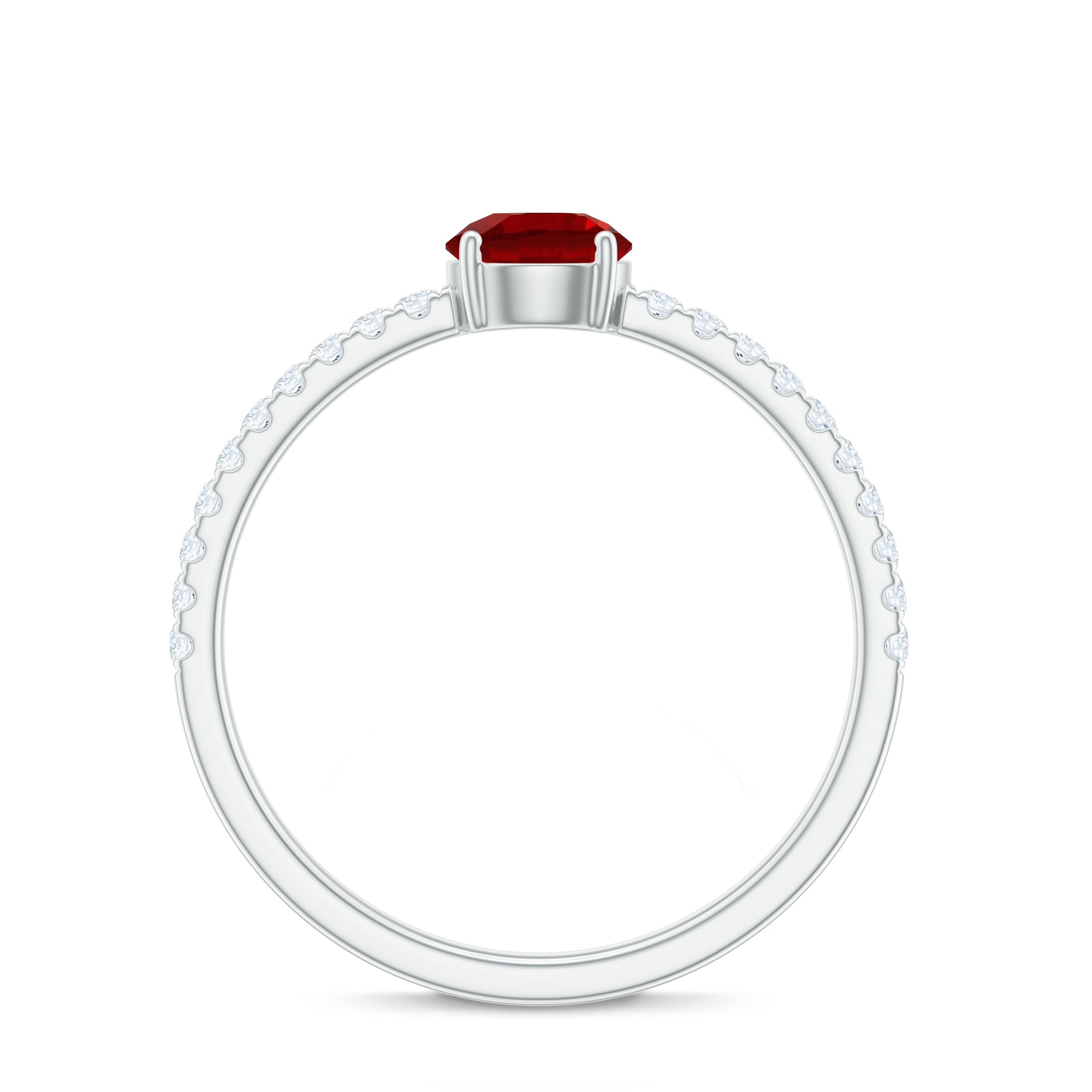 Rosec Jewels-Round Lab Created Ruby Solitaire Promise Ring with Diamond