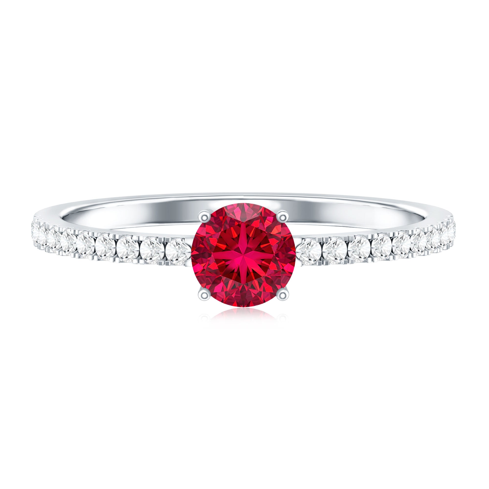 Round Lab Created Ruby Solitaire Promise Ring with Diamond AAAA - Rosec Jewels