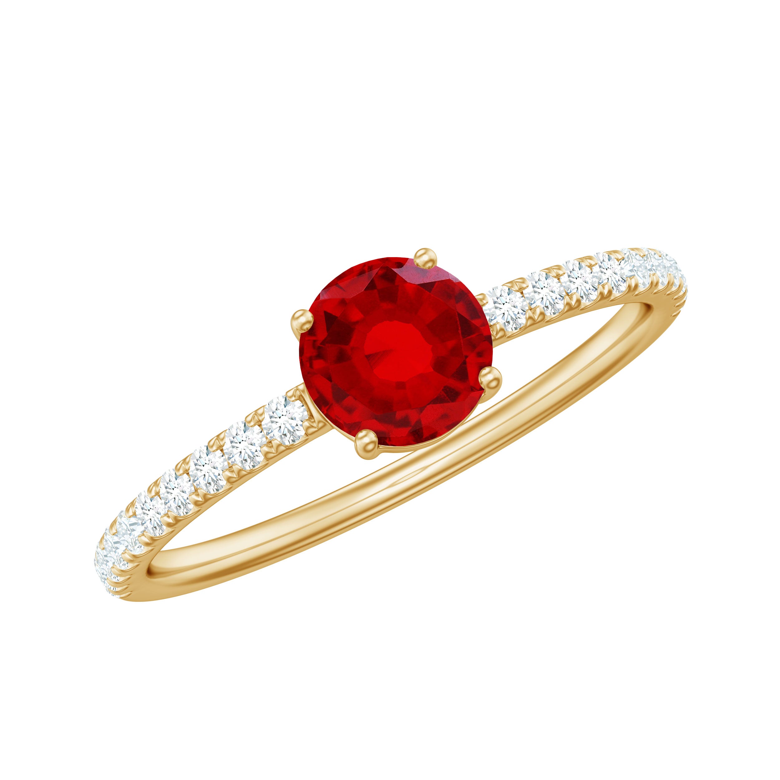 Rosec Jewels-Round Lab Created Ruby Solitaire Promise Ring with Diamond