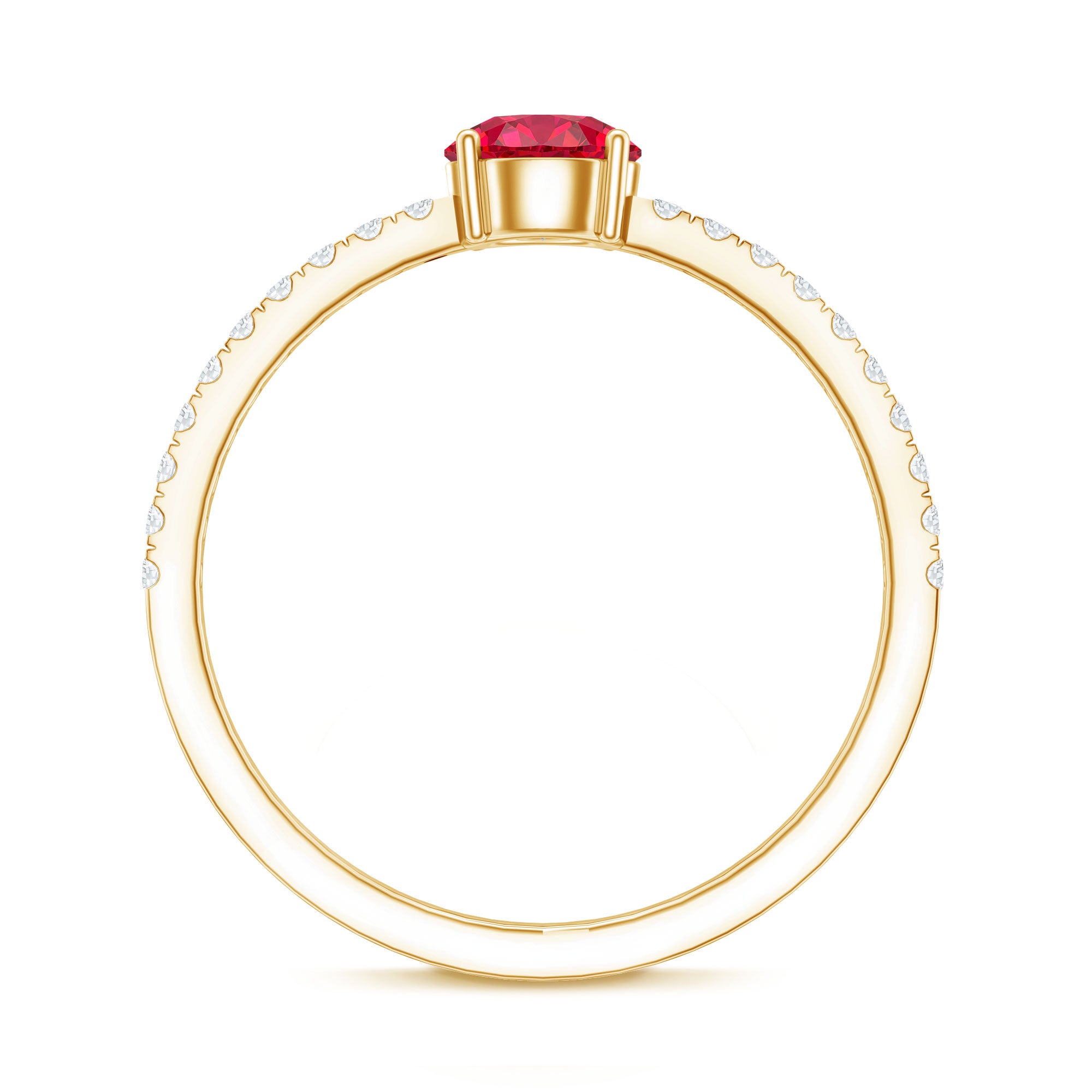 Round Lab Created Ruby Solitaire Promise Ring with Diamond AAAA - Rosec Jewels