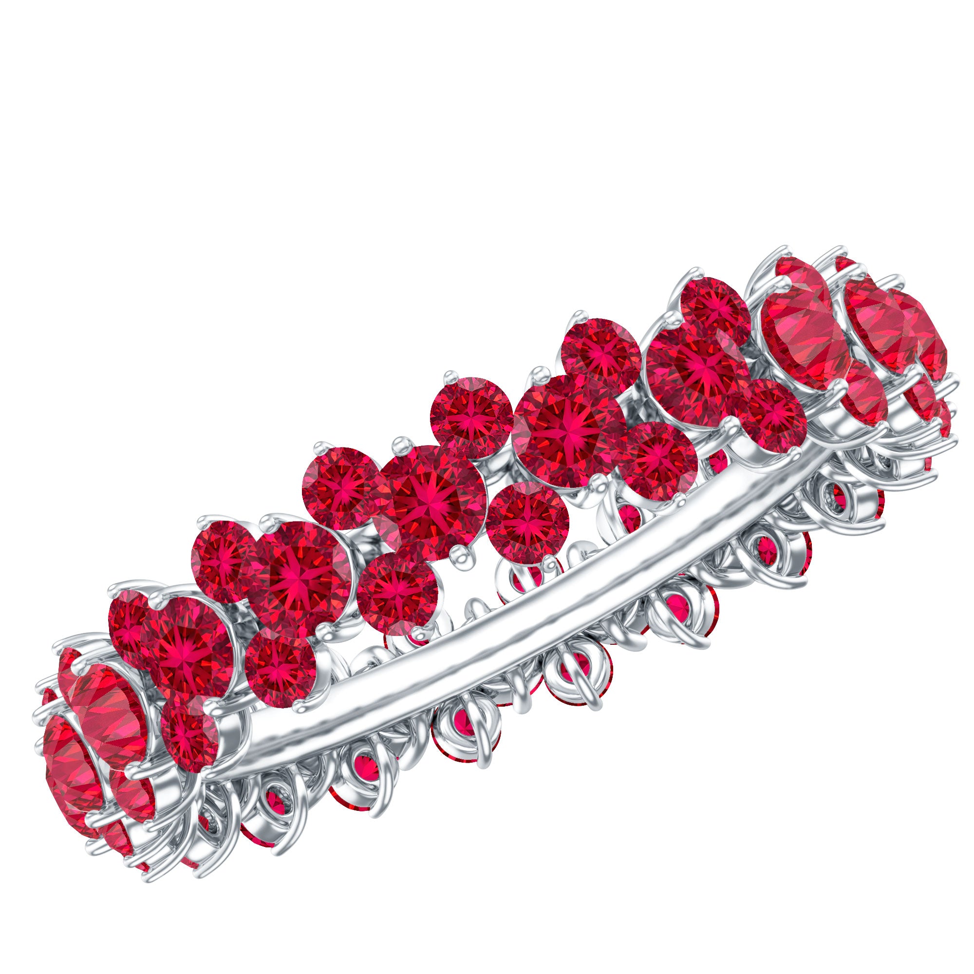 Lab Created Ruby Cluster Wedding Band for Women AAAA - Rosec Jewels