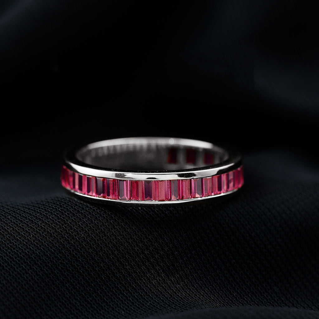 Baguette Shape Lab Grown Ruby Half Eternity Ring Lab Created Ruby - ( AAAA ) - Quality - Rosec Jewels