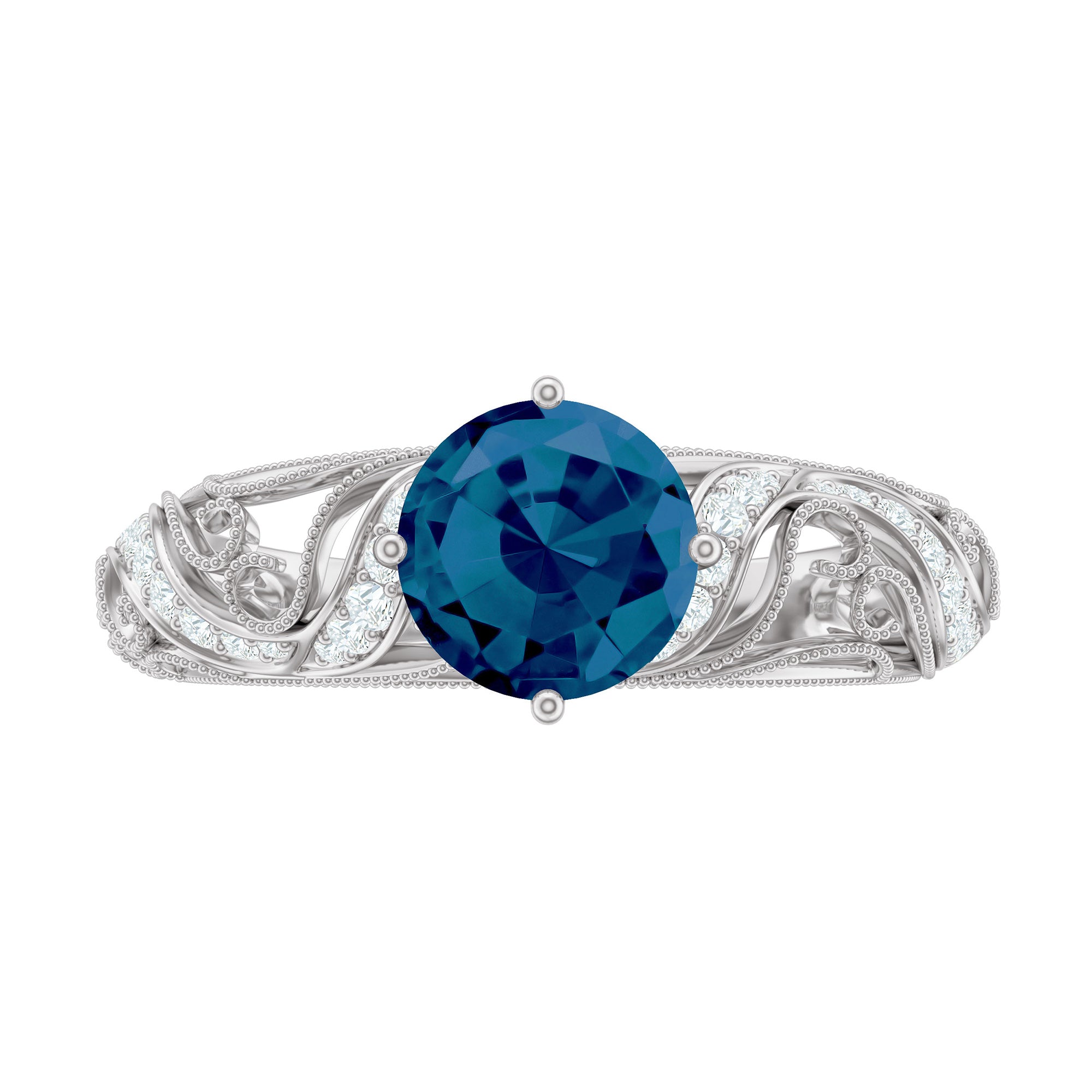 Rosec Jewels-London Blue Topaz and Diamond Vintage Inspired Engagement Ring