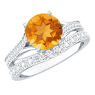 Certified Real Citrine Engagement Ring with Moissanite Wedding Band AAA - Rosec Jewels