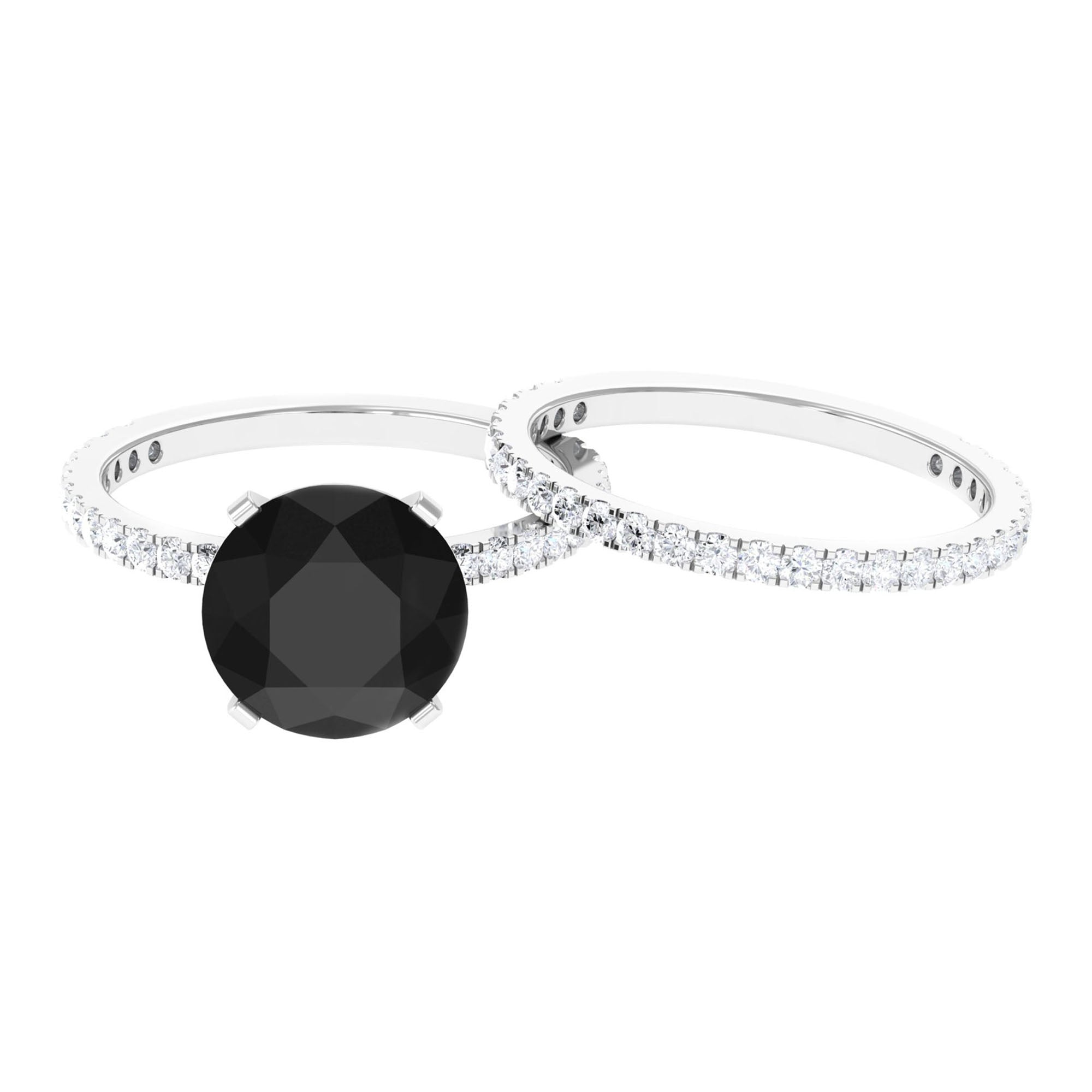 Lab Created Black Diamond Stackable Ring Set with Moissanite Lab Created Black Diamond - ( AAAA ) - Quality - Rosec Jewels
