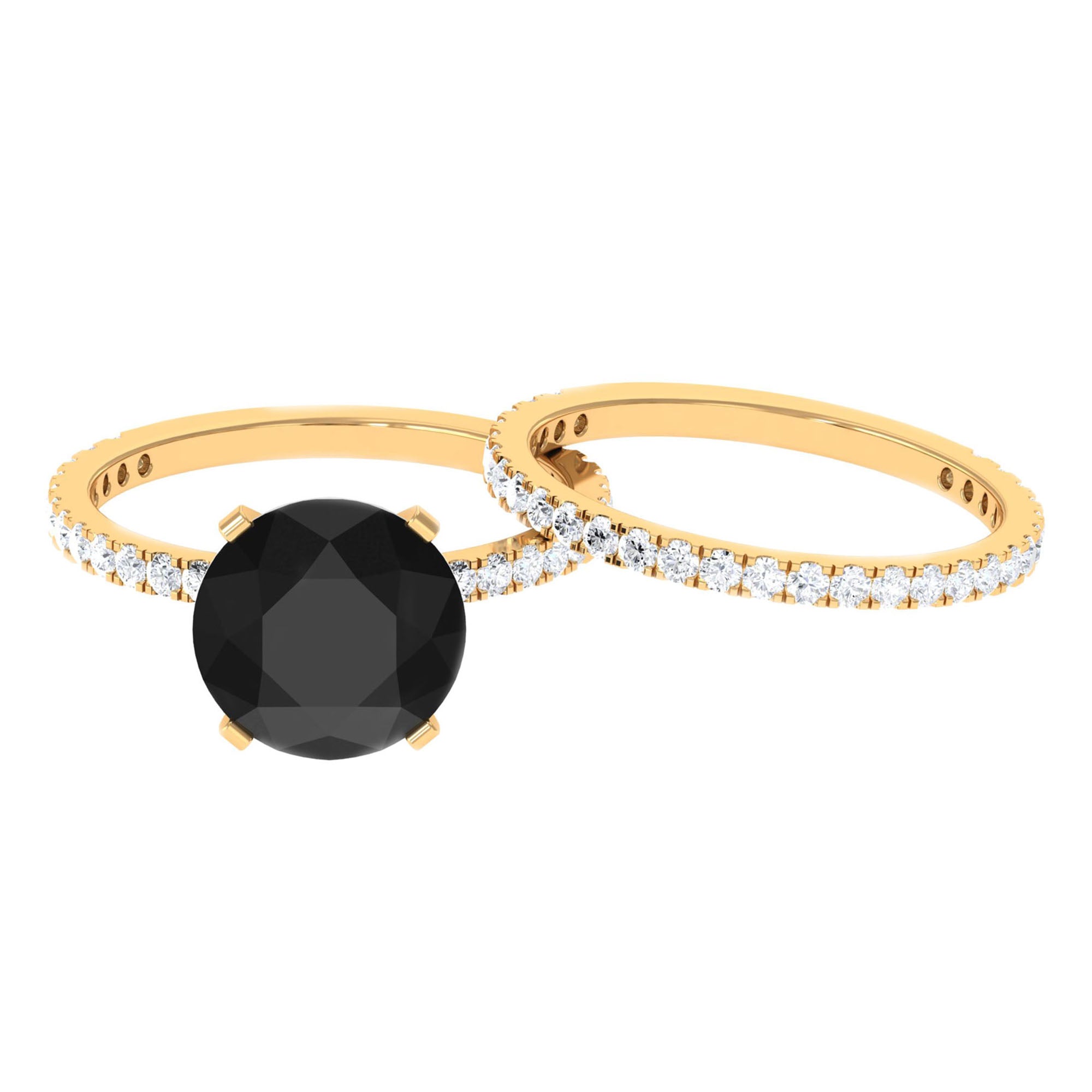 Lab Created Black Diamond Stackable Ring Set with Moissanite Lab Created Black Diamond - ( AAAA ) - Quality - Rosec Jewels