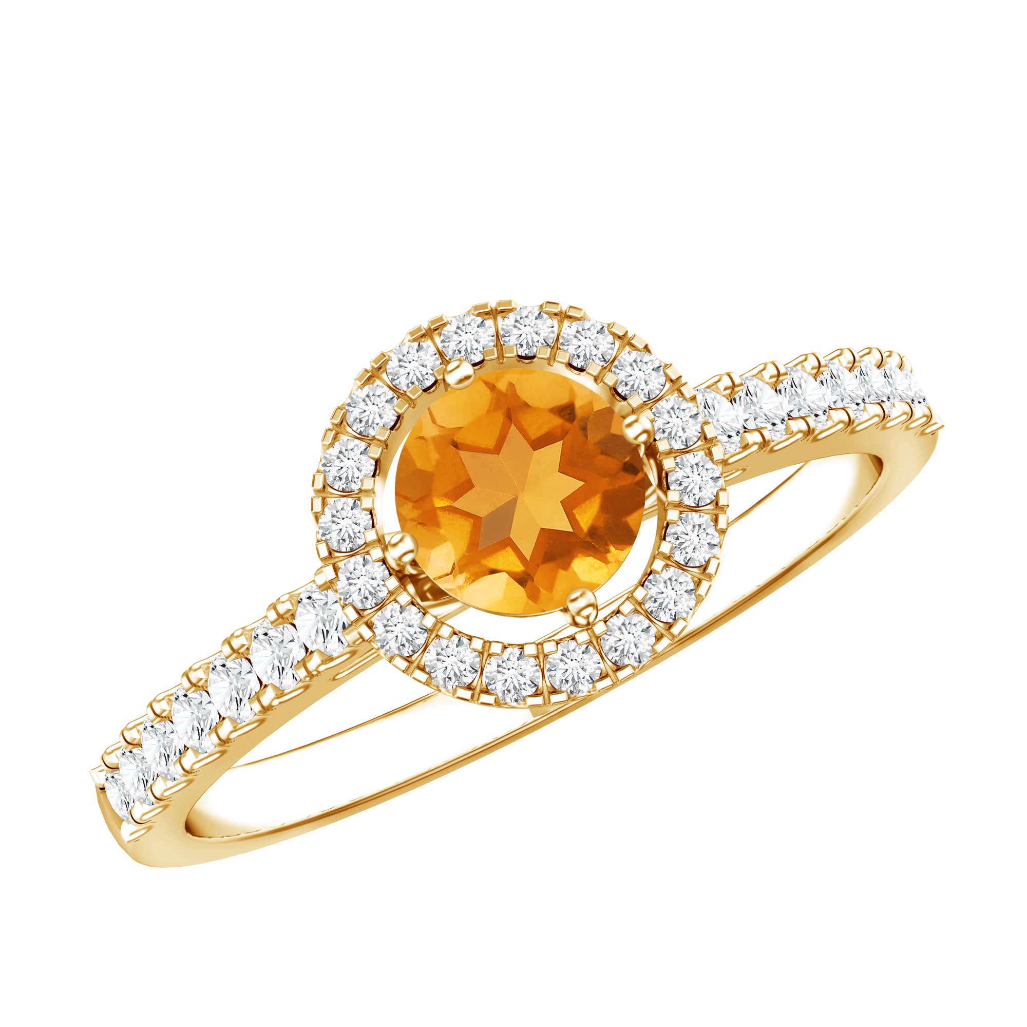Minimalist Citrine Diamond Engagement Ring with Halo AAA - Rosec Jewels