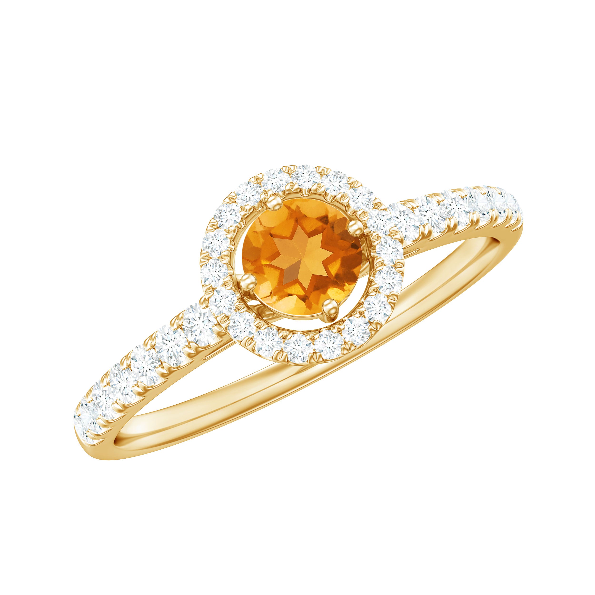Rosec Jewels-Minimalist Citrine Diamond Engagement Ring with Halo