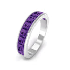 Princess Cut Amethyst Half Eternity Band Ring with Beads Amethyst - ( AAA ) - Quality - Rosec Jewels