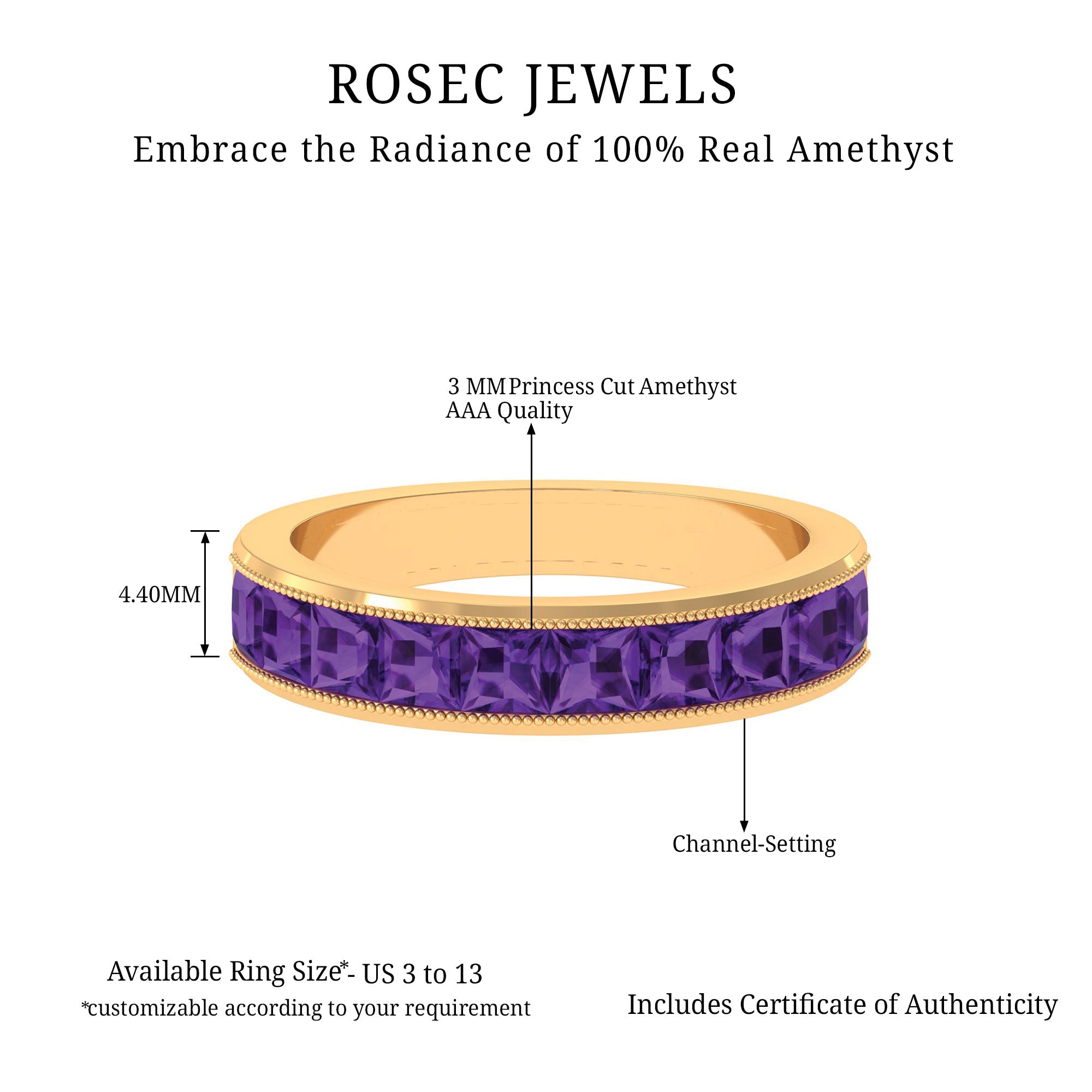 Rosec Jewels-Natural Princess Cut Amethyst Half Eternity Ring for Women