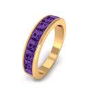 Princess Cut Amethyst Half Eternity Band Ring with Beads Amethyst - ( AAA ) - Quality - Rosec Jewels