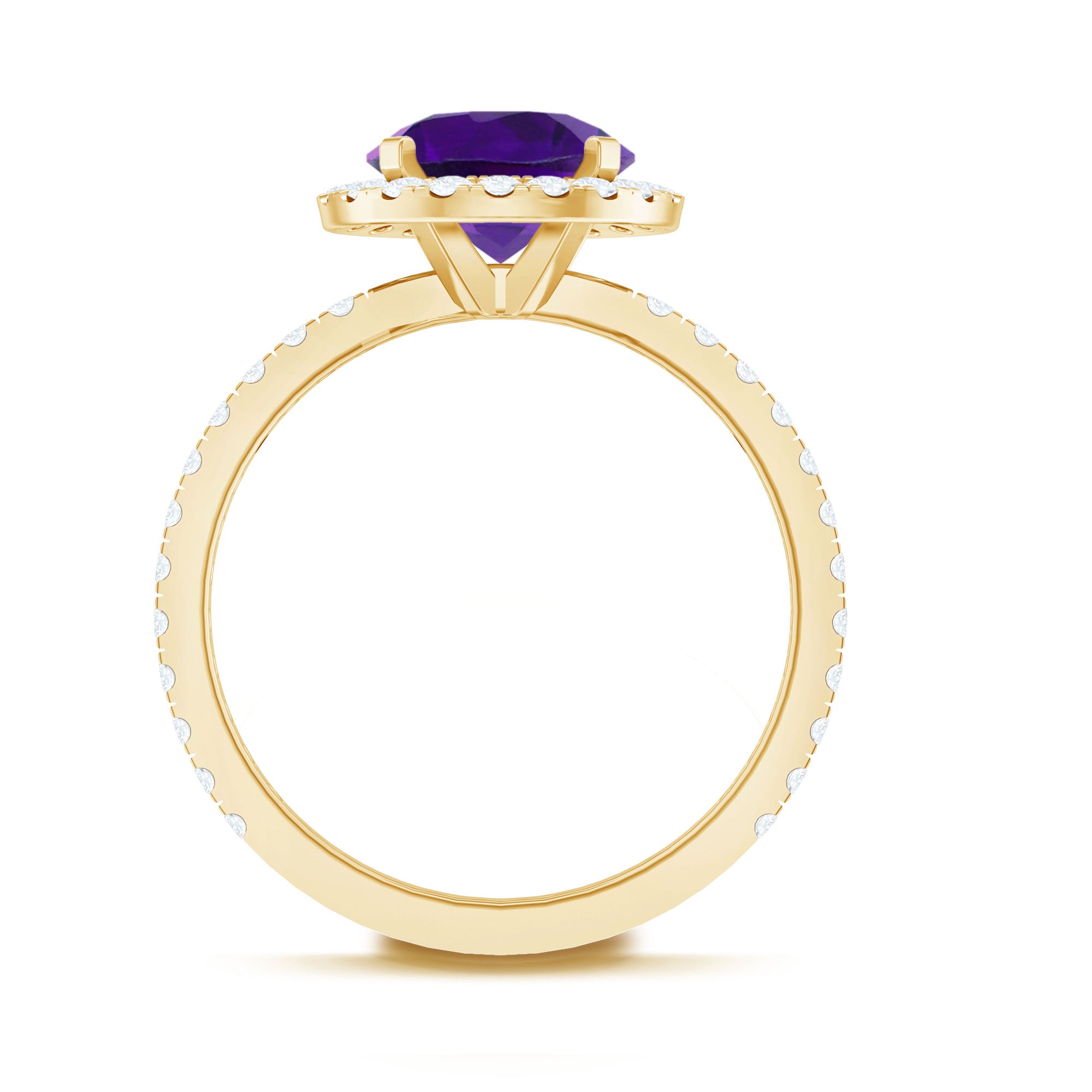 Certified Real 2 Carat Amethyst Engagement Ring with Moissanite Halo AAA - Rosec Jewels
